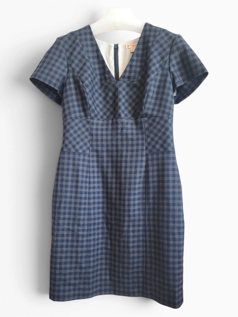 Brooks Brothers Red Fleece 8 Wool Gingham Sheath Dress Blue Gray Quiet Luxury